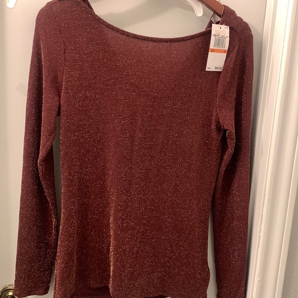 New MICHAEL Michael Kors Metallic Merlot Chain Cowl Back Blouse - Picture 2 of 9